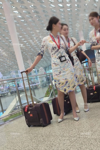 4K视频海航开衩旗袍灰丝步态高跟声音绝美